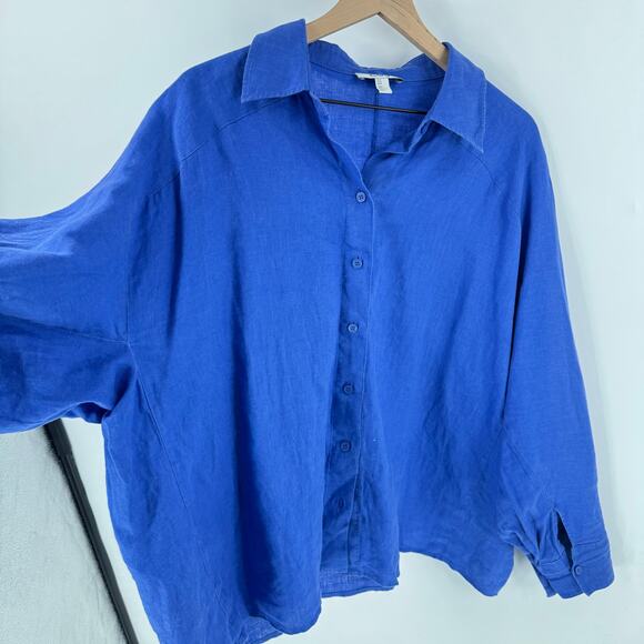 COS Linen Button Down Shirt Relaxed Fit Blue Collared Lightweight Size 10 - Picture 6 of 7
